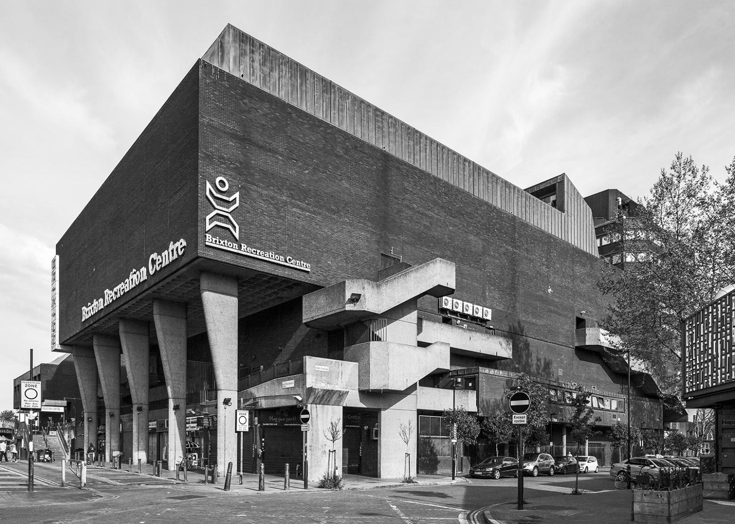 Brixton Recreation Centre, a brutalist brick and concrete public building in London