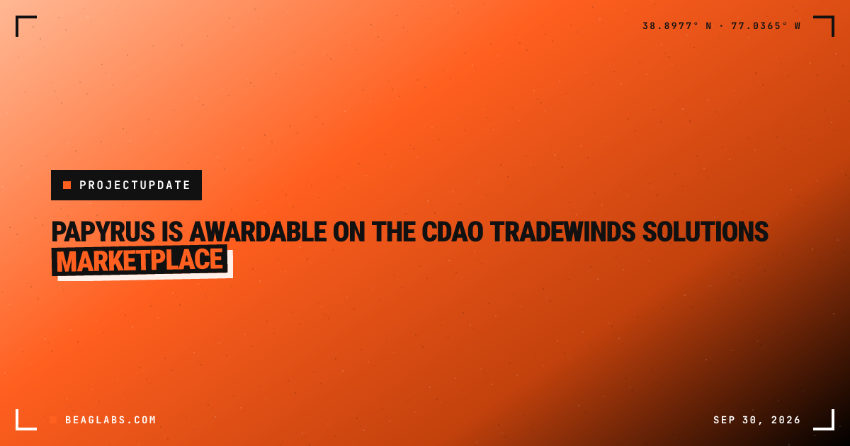 Branded cover: Papyrus is Awardable on the CDAO Tradewinds Solutions Marketplace